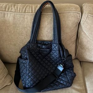 MZ Wallace Black tote w/crossbody strap. Multiple interior and exterior pockets